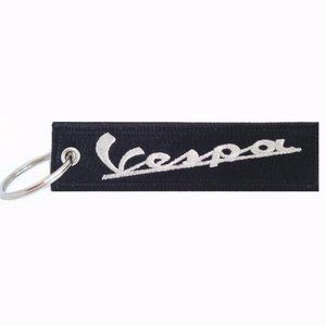 Vespa Black-Silver Key Chain Fob Embroidered - NEW